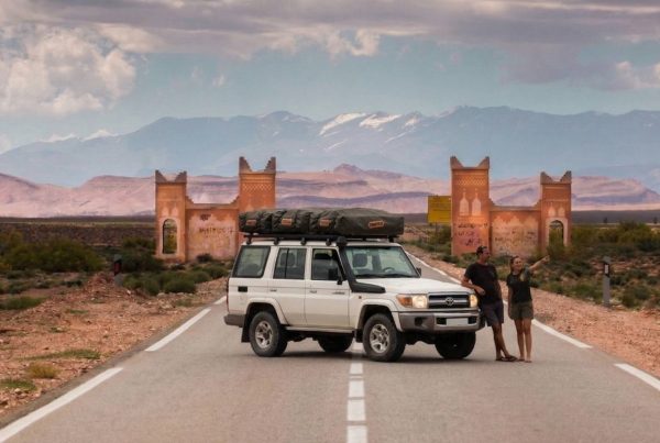 4x4 self-drive journey in Morocco with kasbahs and the Atlas Mountains in the background