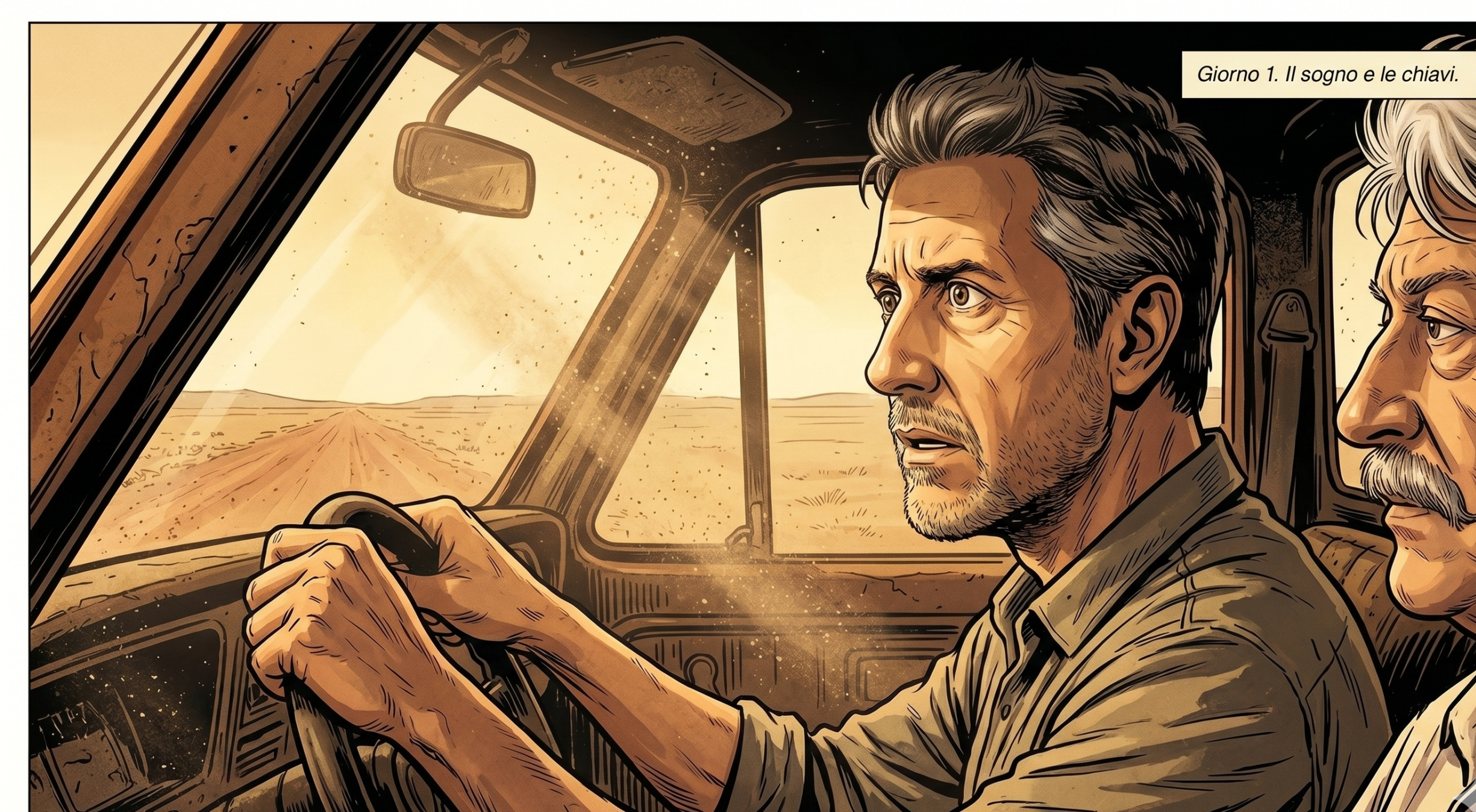Sergio al volante del pick-up, all'inizio del viaggio in Namibia