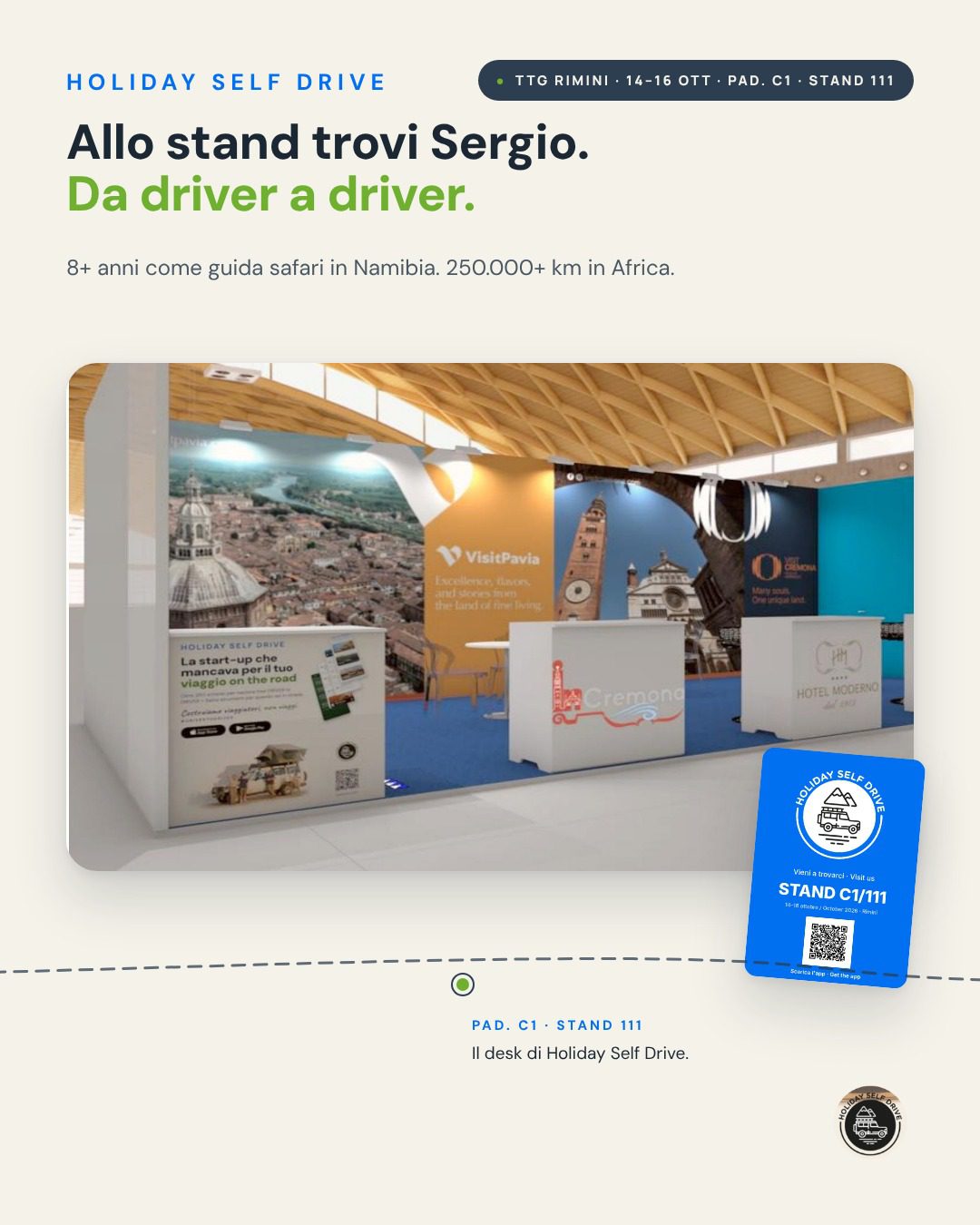 Allo stand del TTG 2026 di Rimini trovi Sergio Chiesa, fondatore di Holiday Self Drive, padiglione C1 stand 111